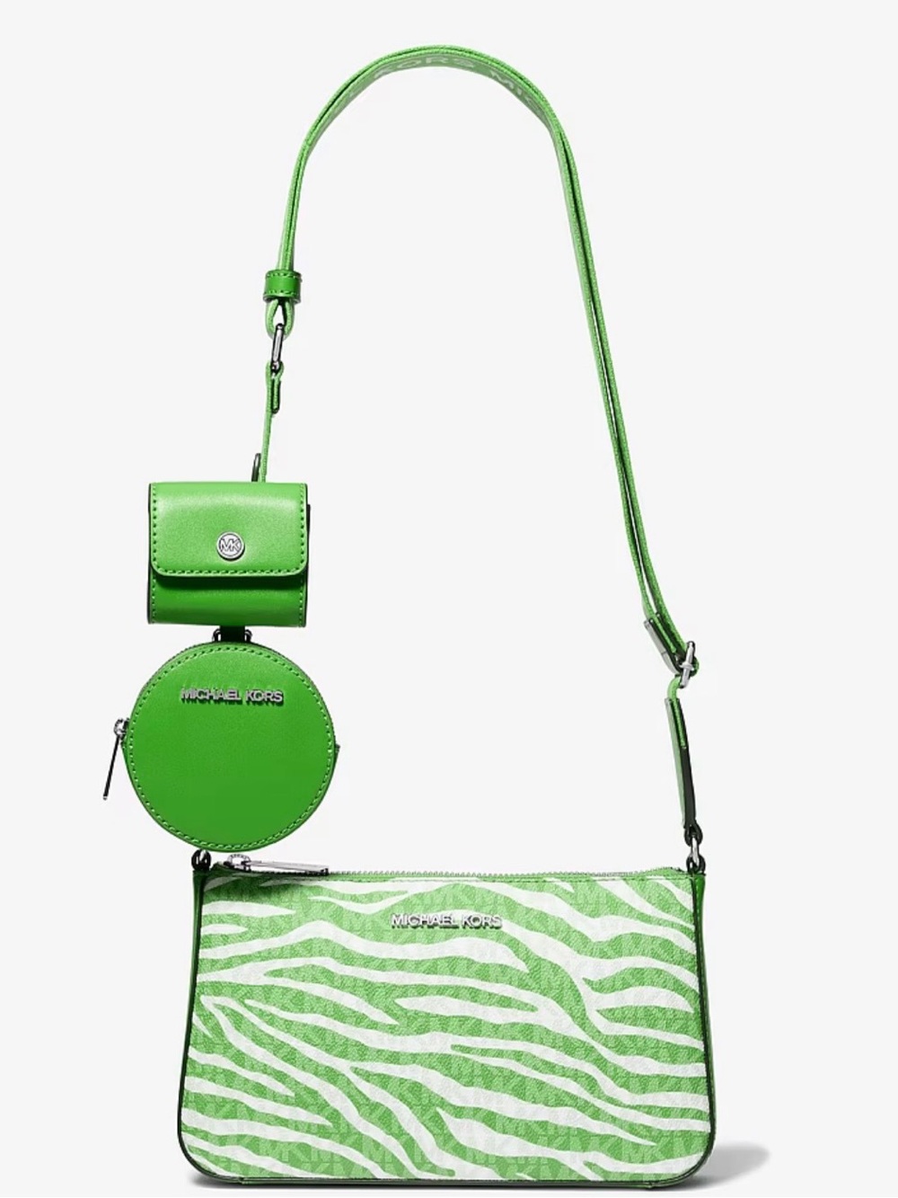 Michael Kors Neon Green Zebra-Print Crossbody with Coin Pouch & Card Holder